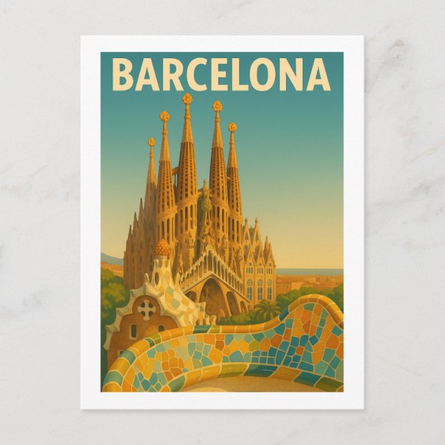 Cartão postal de Viagens vintage de Barcelona (Frente)