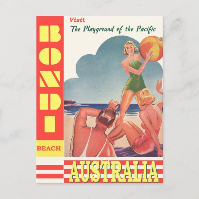 Cartão postal de Viagens vintage de praia australi (Frente)