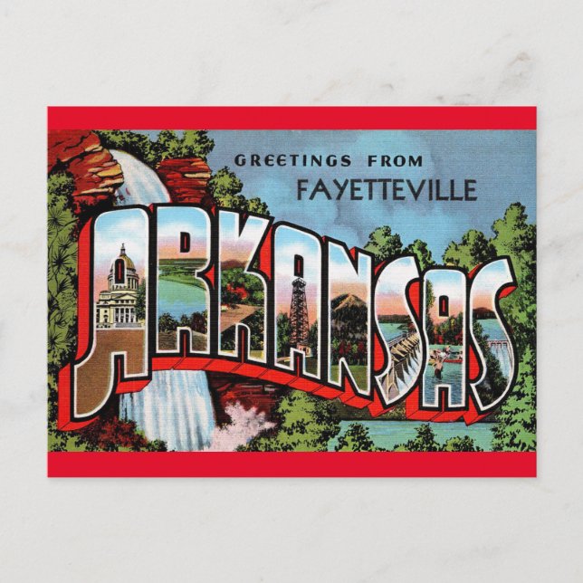 Cartão postal de Viagens vintage do Arkansas (Frente)