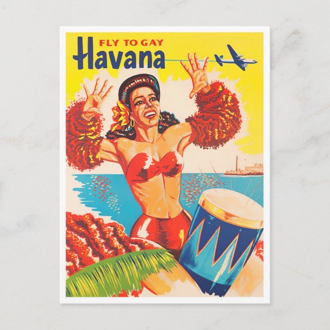 Cartão postal de viagens vintage Fly to Havana (Frente)