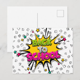 Cartão Postal De volta à arte de Pop de quadrinhos na escola