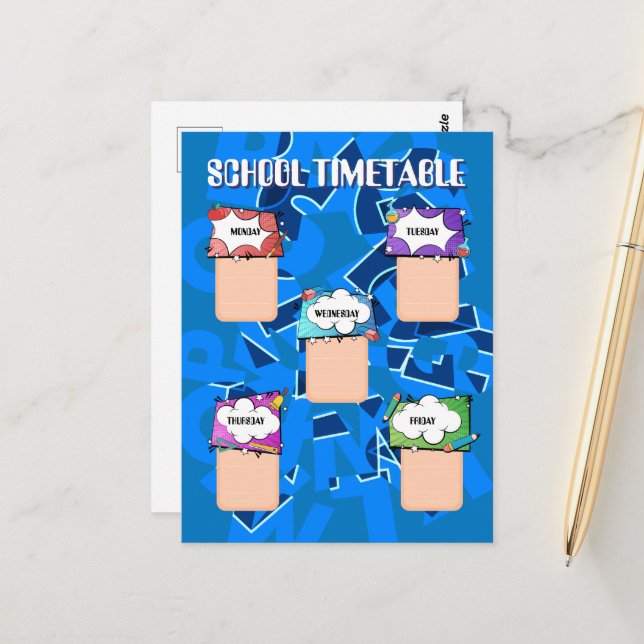 Cartão Postal De volta à escola. CALENDÁRIO DA ESCOLA (Frente/Verso In Situ)