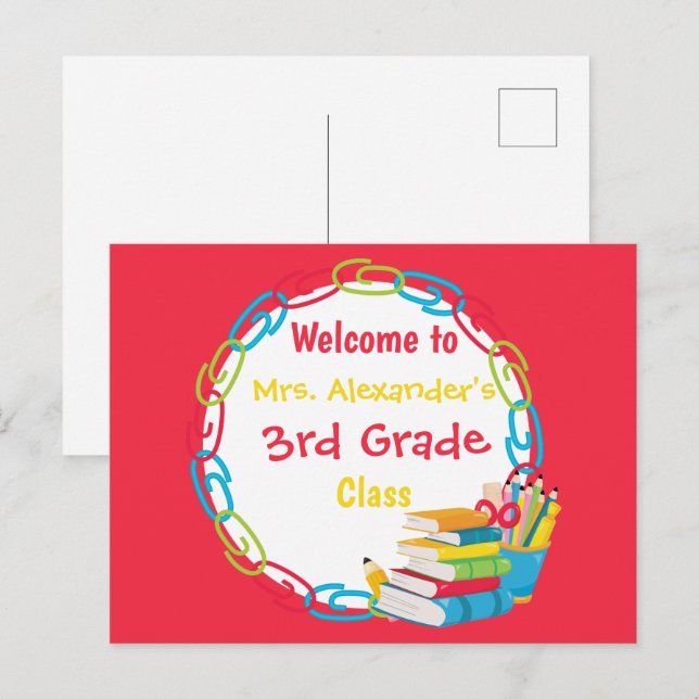 Cartão Postal De volta à Escola Vermelha (Frente/Verso)