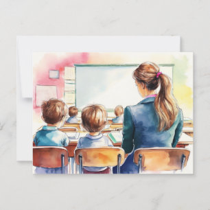 Cartão Postal De volta às crianças da escola com professor
