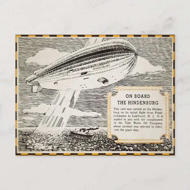 Cartão postal de voo Vintage Hindenburg (Frente)