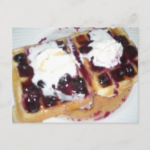 Cartão postal de Waffles de Mirtilo com Creme Chan