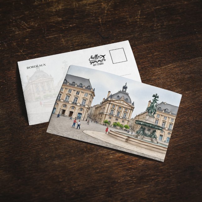 Cartão postal de Watercolor Bordeaux France (Criador carregado)