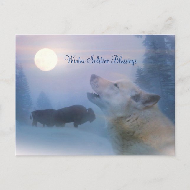 Cartão postal de Wolf Solstício de inverno e Bênçã (Frente)