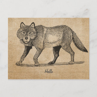Cartão postal de Wolf Vintage Burlap