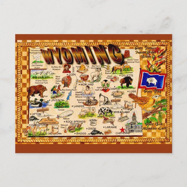 Cartão postal de Wyoming com mapa antigo (Frente)