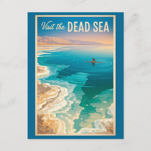 Cartão Postal Dead Sea Illustration Travel Art Vintage (Frente)