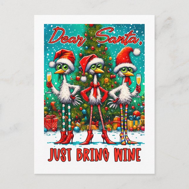 Cartão Postal Dear Santa Just Bring Wine  (Frente)
