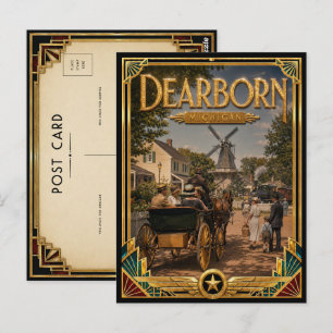 Cartão Postal Dearborn Michigan Arte Deco Antigo Idade de Ouro