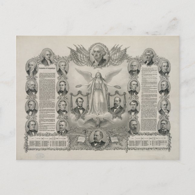 Cartão Postal Declaração de Independência dos EUA por Kurz & All (Frente)