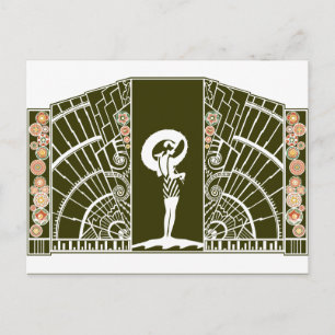 Cartão Postal Deco à beira-mar em azeite e laranja