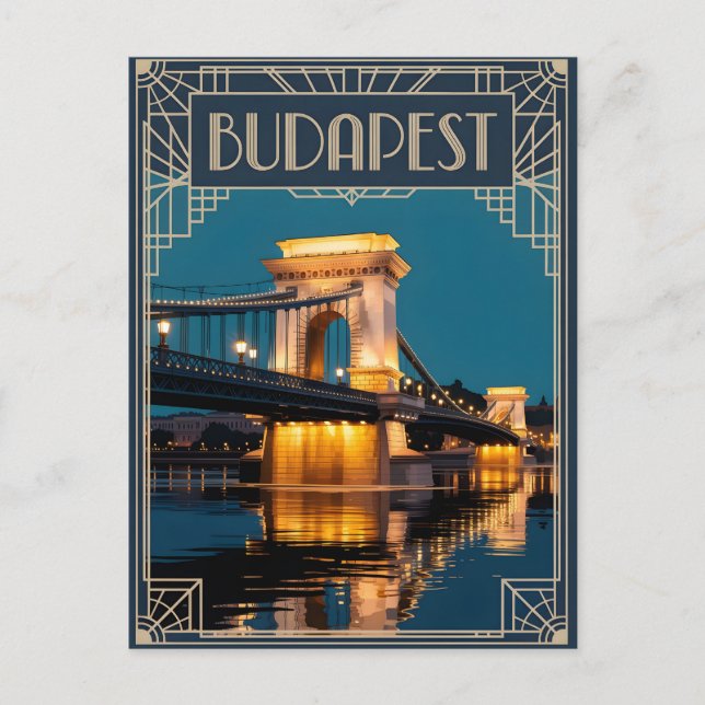 Cartão Postal Deco da Ponte de Cadeia de Budapeste (Frente)