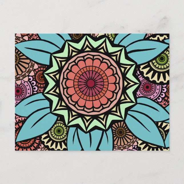 Cartão Postal Deco Fandango em Turquesa e Laranja (Frente)