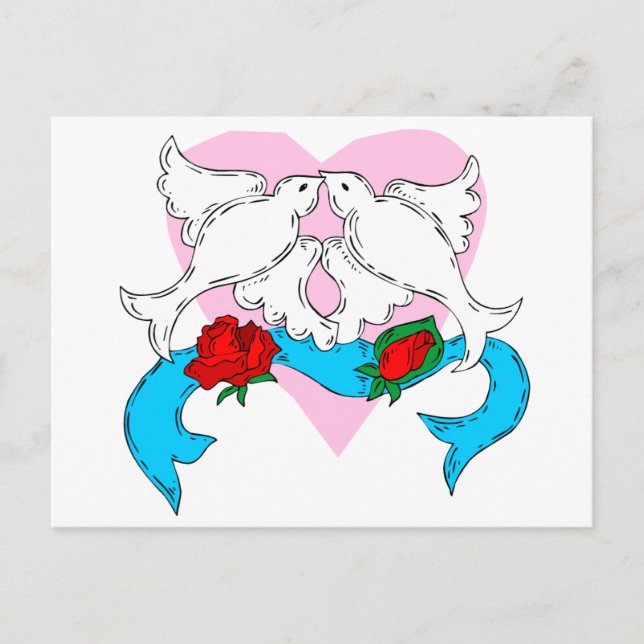 Cartão Postal Decoração de Casamento com Pombas (Frente)