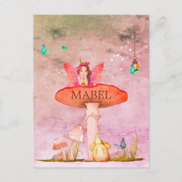 Cartão Postal Decoração de Rato Fada Fantasia de Cogumelo