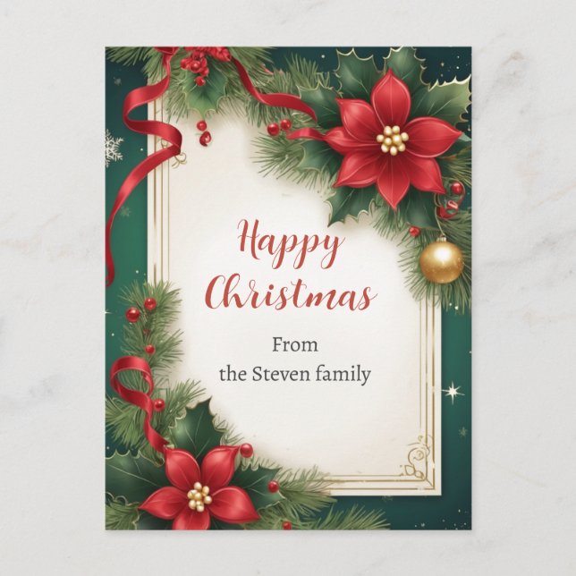 Cartão Postal Decoração do Natal Verde Elegante (Frente)