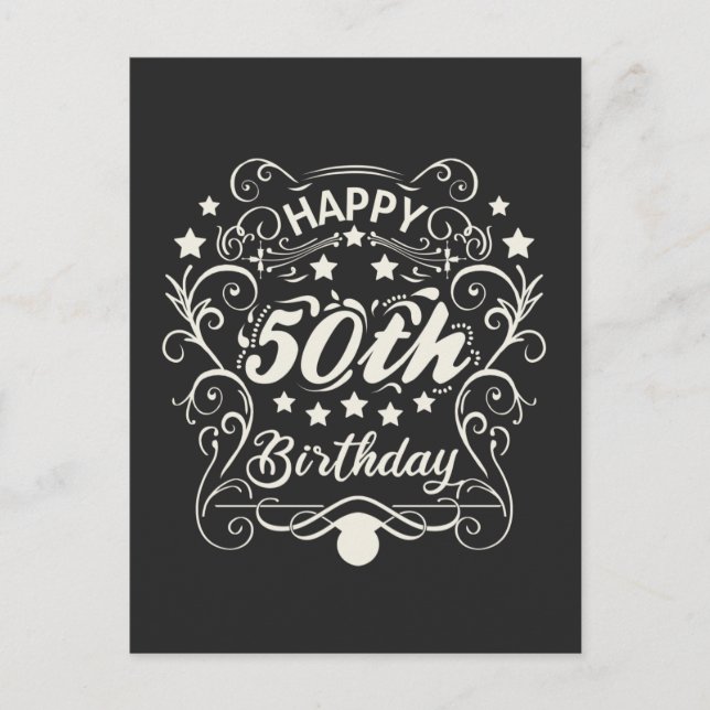 Cartão Postal Decoração ornamental Feliz 50º Aniversário. (Frente)