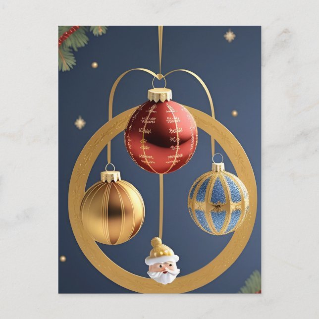 Cartão Postal Decorações de Natal Douradas (Frente)
