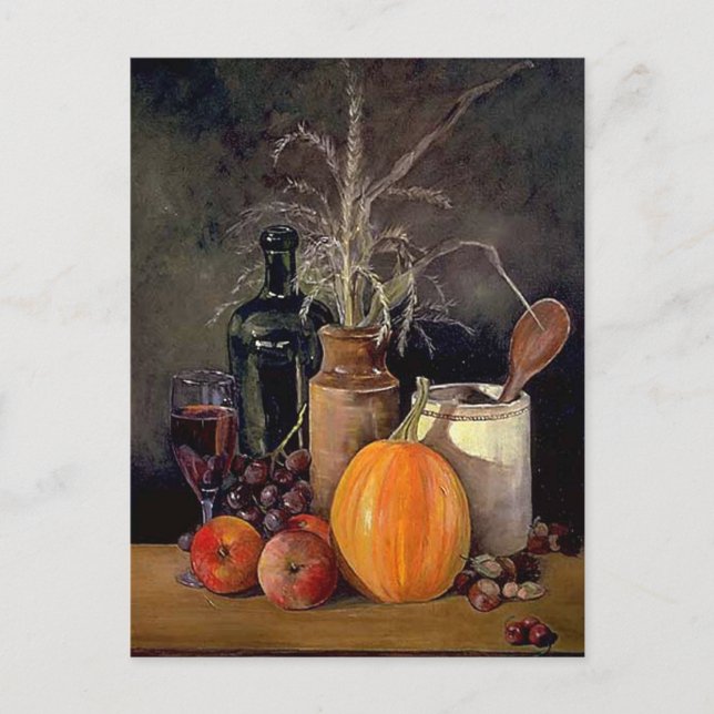 Cartão Postal Decorações do outono sobre a Mesa (Frente)