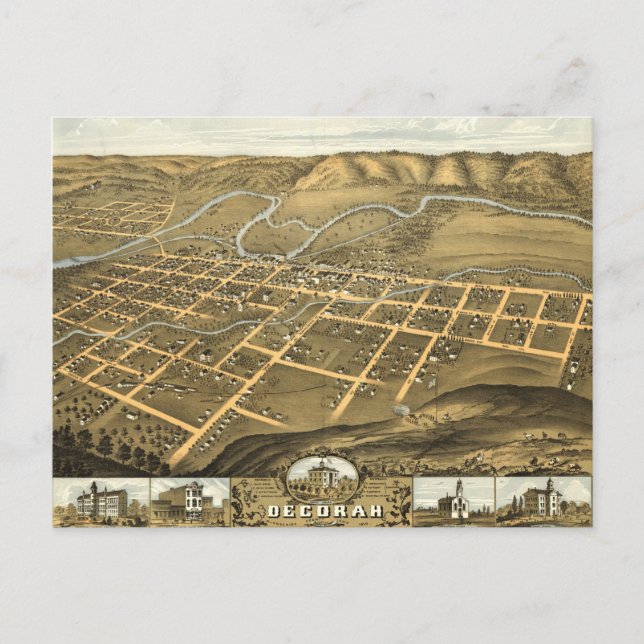 Cartão Postal Decorah, Condado de Winneshiek, Iowa (1870) (Frente)
