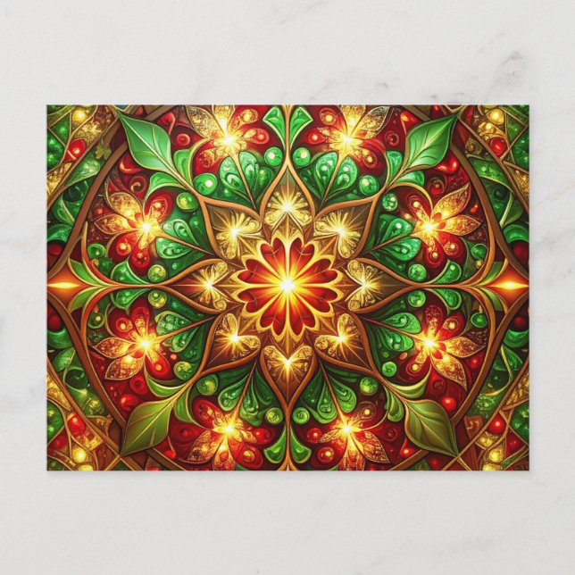 Cartão Postal Decorative Red Green Christmas Holiday Postcard (Frente)