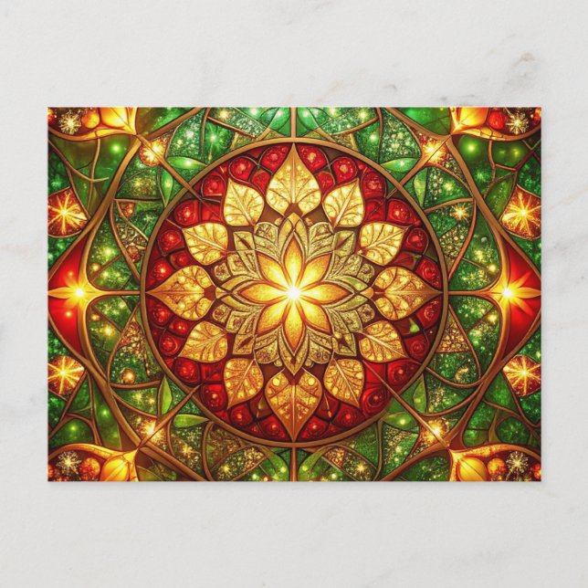 Cartão Postal Decorative Red Green Christmas Holiday Postcard (Frente)