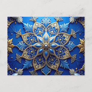 Cartão Postal Decorativo de Férias Azul Dourado