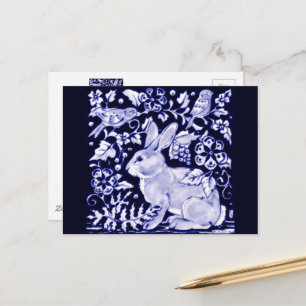Cartão Postal Dedham Blue Rabbit, Classic Blue & White Design
