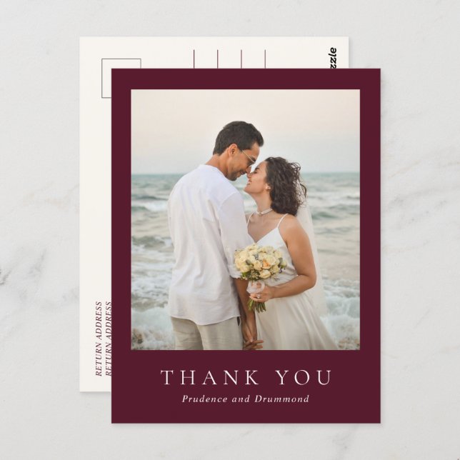 Cartão Postal Deep Burgundy Elegant Classic Wedding Thank You (Frente/Verso)