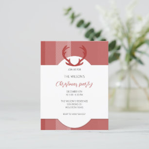 Cartão Postal Deer Antlers Rustic Red Tartan