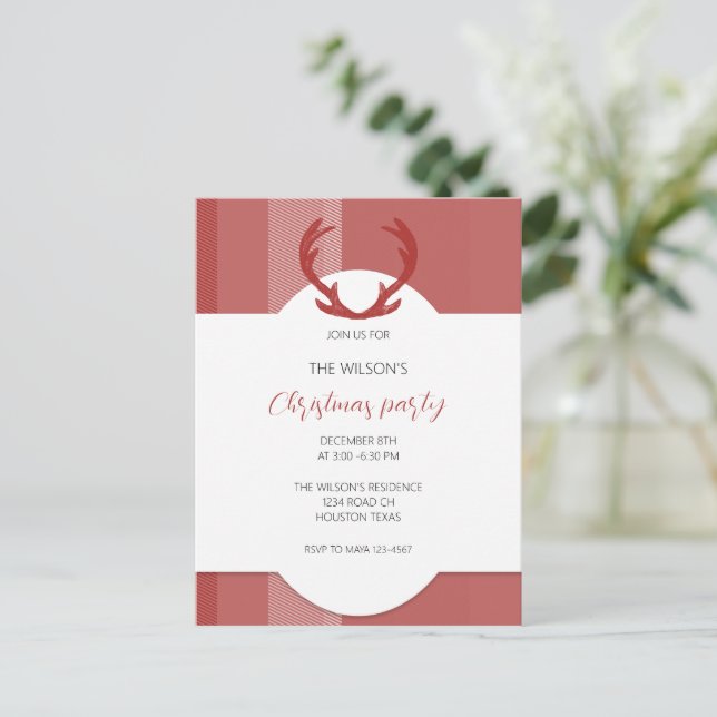 Cartão Postal Deer Antlers Rustic Red Tartan (Em pé/Frente)