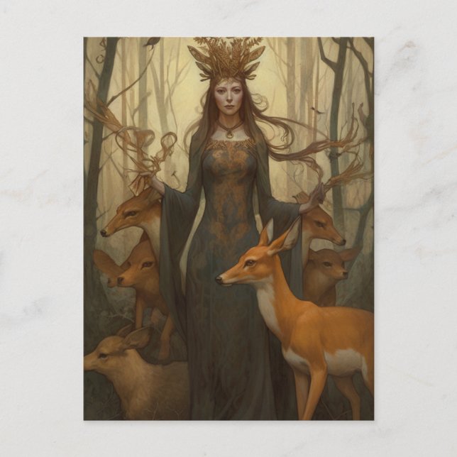 Cartão Postal Deer Goddess in the Woods (Frente)