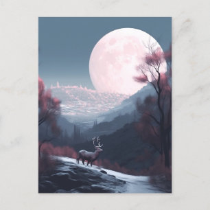 Cartão Postal Deer Landscape Fantasy Whimy Surreal