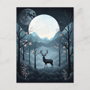Cartão Postal Deer Landscape Fantasy Whimy Surreal