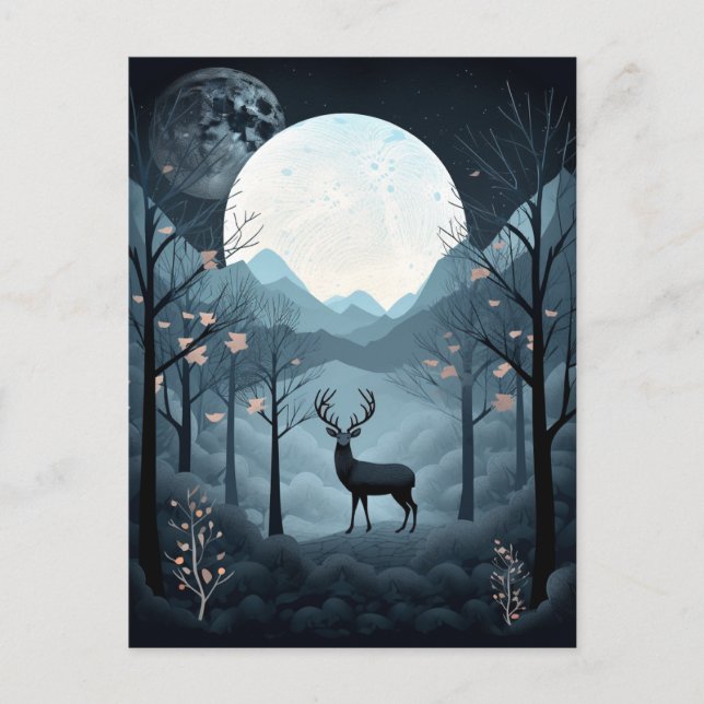 Cartão Postal Deer Landscape Fantasy Whimy Surreal (Frente)