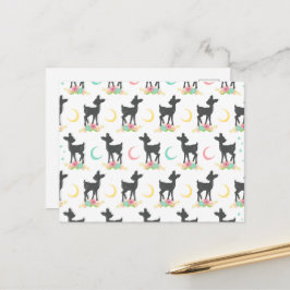 Cartão Postal Deer Pattern, Baby Deer, Boho, Flores, Lua