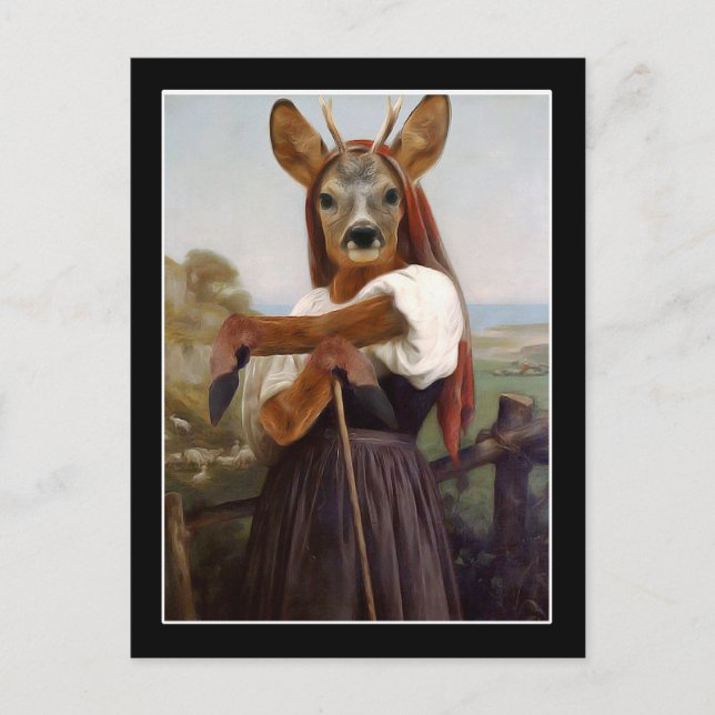 Cartão Postal Deer Shepherdess de Bouguereau (Frente)
