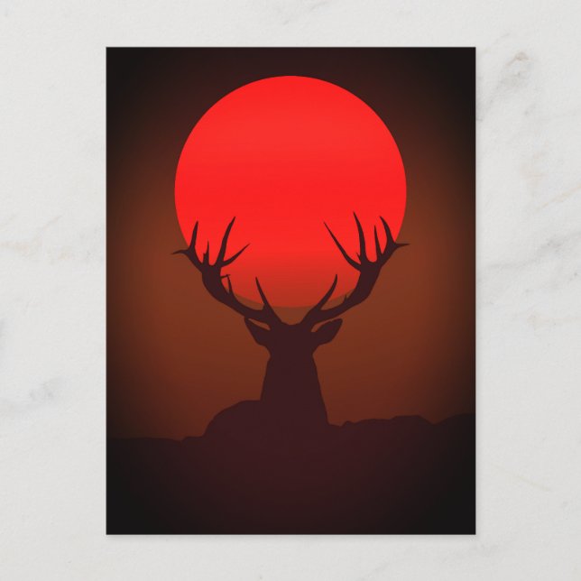 Cartão Postal Deer Silhouette with Fiery Red Sunset (Frente)