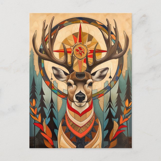 Cartão Postal Deer Totem – Graceful Art Deco Spirit (Frente)