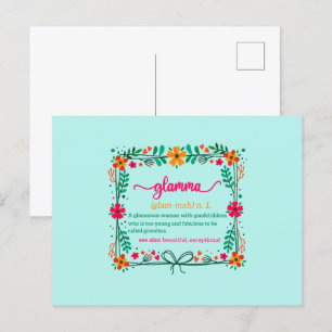 Cartão Postal Definição de Avó Glamourosa com Moldura de Flor