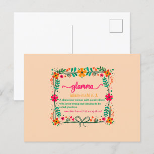 Cartão Postal Definição de Avó Glamourosa com Moldura de Flor