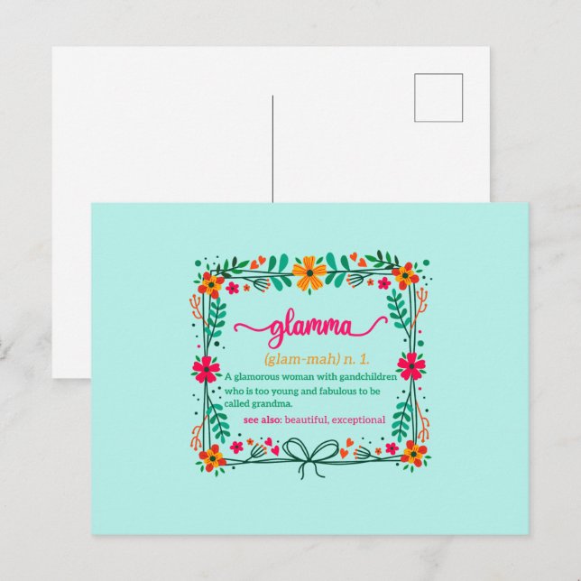 Cartão Postal Definição de Avó Glamourosa de Moldura de Flor (Frente/Verso)