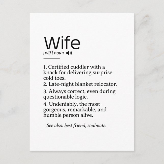 Cartão Postal Definição de Esposa Engraçada e Corajosa (Frente)