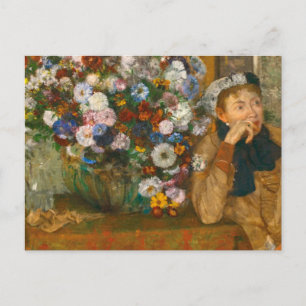 Cartão Postal Degas, uma mulher sentada ao lado de uma vaso de f