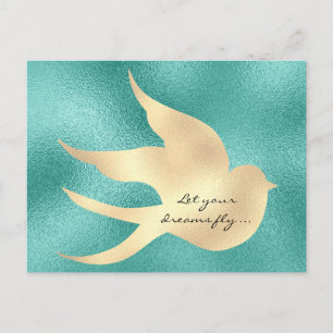 Cartão Postal Deixe seu sonho voar Motivacional Mint Green Bird