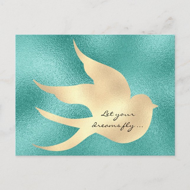Cartão Postal Deixe seu sonho voar Motivacional Mint Green Bird (Frente)